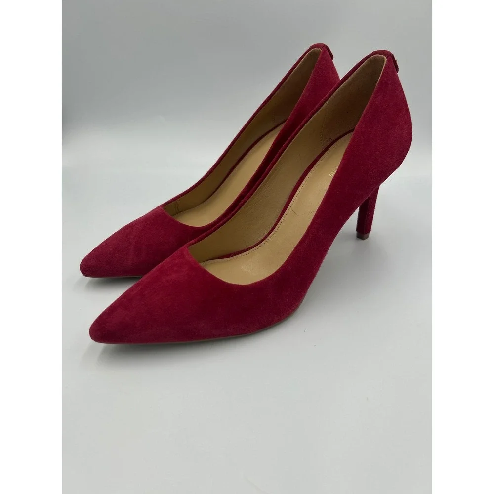Michael Kors Dorothy Flex Pump Berry Red Suede Pointed Toe Stiletto Heel 8.5 - Picture 1 of 8
